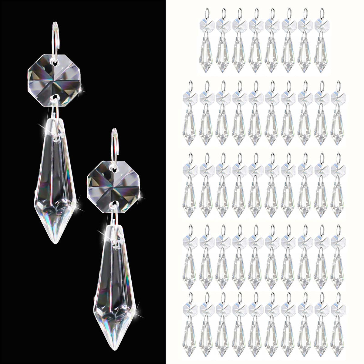 50PCS Premium Clear Crystal Teardrop Prism 2.4" -Crystal Glass Baroque Chandelier Pendant Drop Loose Beads Suncatcher for Holiday Party/Home/Window Decoration/Chandelier Replacement Parts