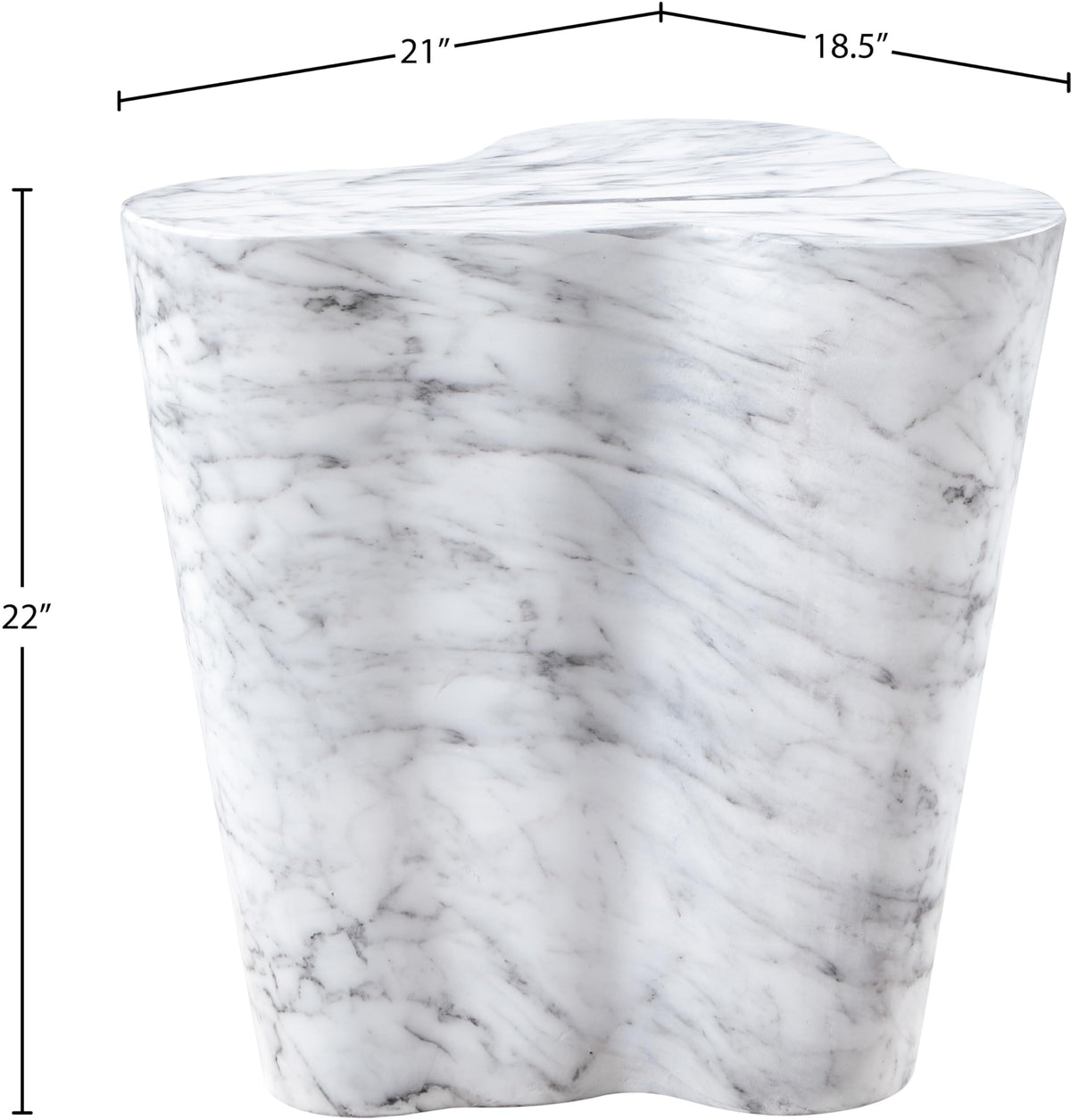 Meridian Furniture 99033White-ET Monza Collection Art Deco Marble Finish Indoor/Outdoor Concrete End Table, 21" W x 18.5" D x 22" H, White