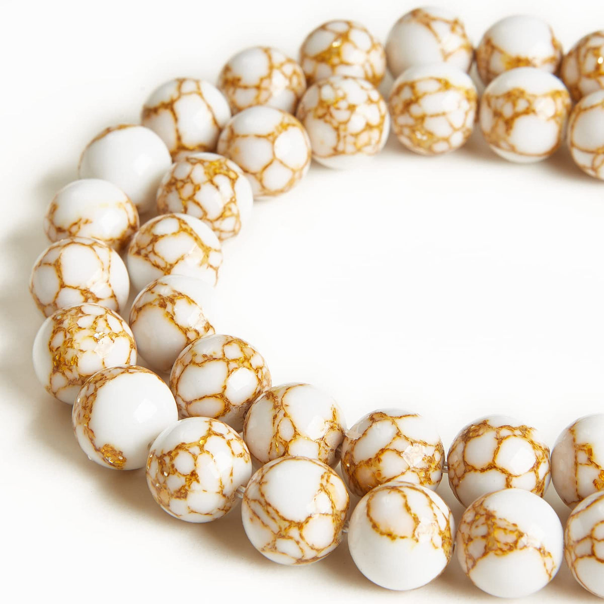 60pcs 6mm White Howlite Gold Spun Beads Natural Gemstone Beads Round Loose Beads for Jewelry Making