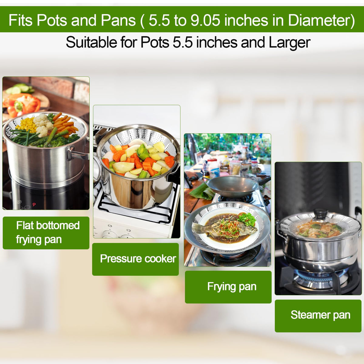 Vegetable Steamer Basket - 304 Stainless Steel Folding Steamer Basket for Cooking, Vegetables, Fish, Pasta, Eggs, Fit Various Size Pot (5.5 inches to 9 inches)