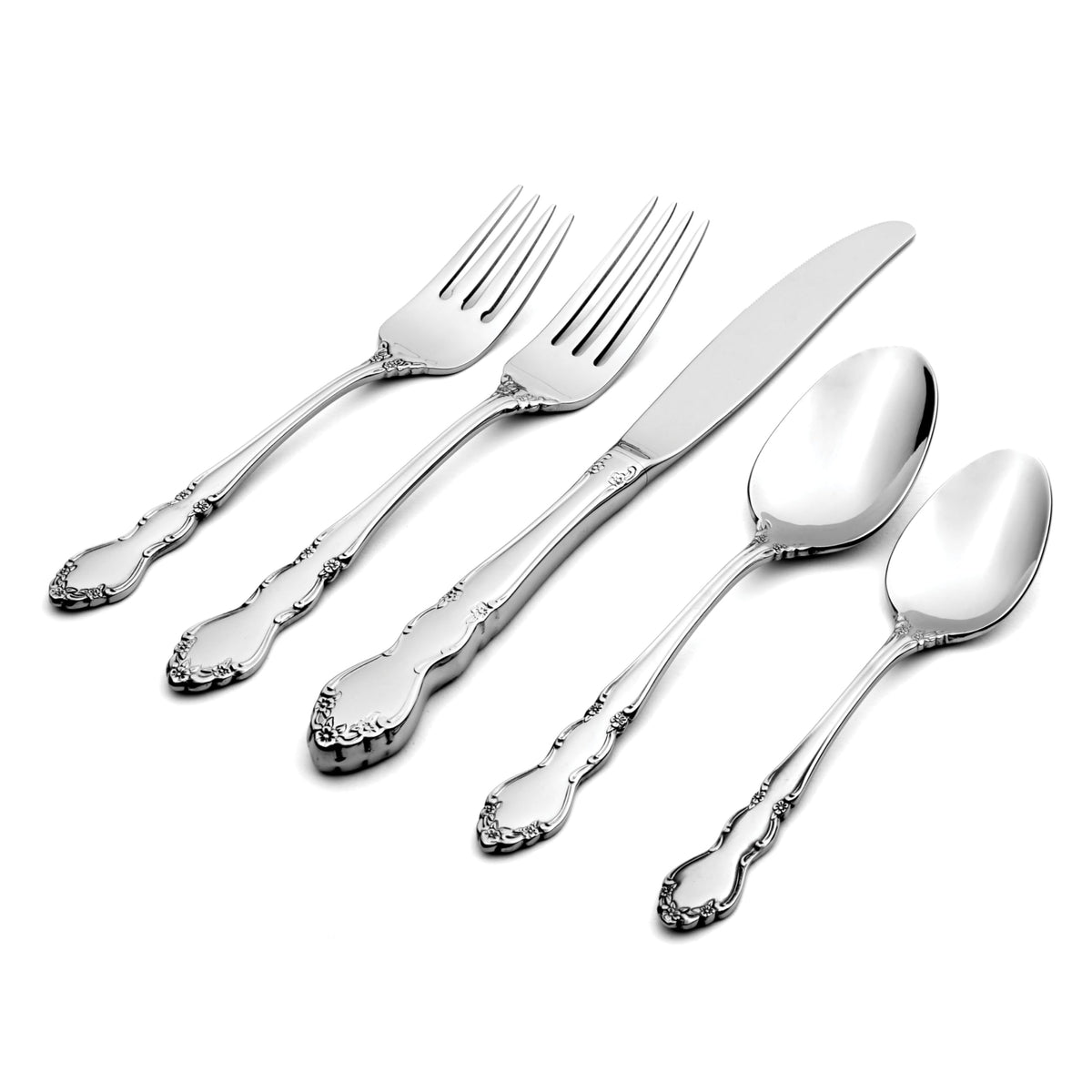 Oneida Silverware Set For 8, Dover 45-Piece Fine Flatware Set with Serving Utensils, Service For 8, 18/10 Stainless Steel, Ornate Pattern, Dishwasher Safe, Knives Spoons & Forks Set (Silver 45 Pieces)