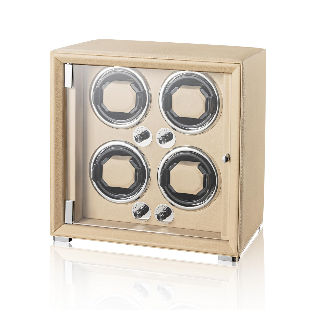 KOHUDIS Watch Winder for 2/4/6/9 Automatic Watches, high-end Leather Making, Super Quiet Mabuchi Motor, Two Power Modes, Built-in led Lights (Apricot, 4 Slots)