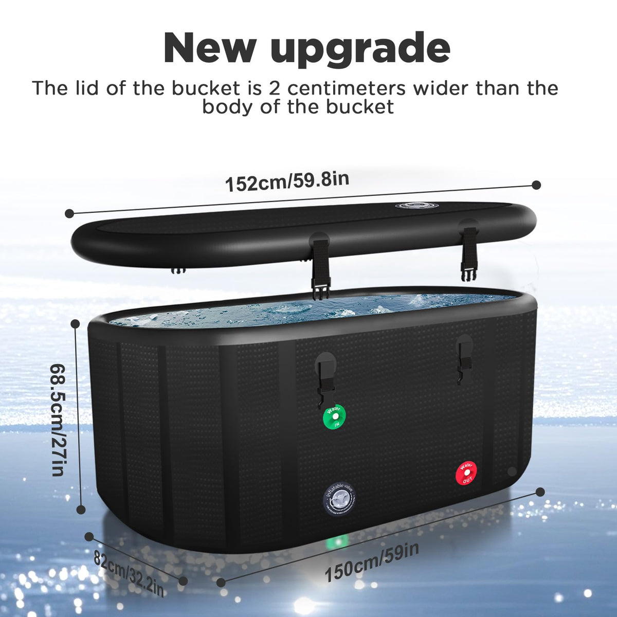 XXL Cold Plunge Tub for Athletes, Compatible with Water Chillers, 195 Gallon Inflatable Cold Plunge with Insulated Lid, Portable Ice Plunge Bathtub for Adult, Ice Tub Outdoor for Cold Water Therapy(C)