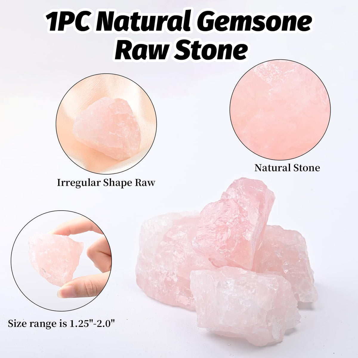 Rose Quartz Raw Stones 1PC, Gemstones Raw Stones and Healing Crystals, Hand Carved Natural Pocket Raw Stone for Decoration Tumbling, Garden(1.18"-1.97")