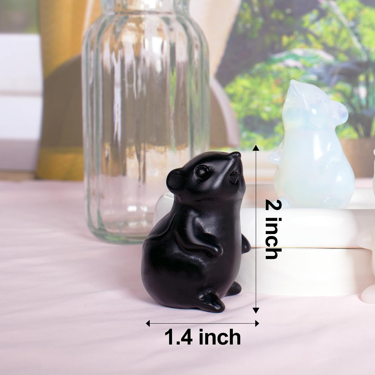 Ytbeoxk Handmade Obsidian Crystal Mouse Figurine Natural Quartz Mouse Sculpture Wealth Attracting Feng Shui Decor Mini Desk Ornament Meditation Crystal Animal.