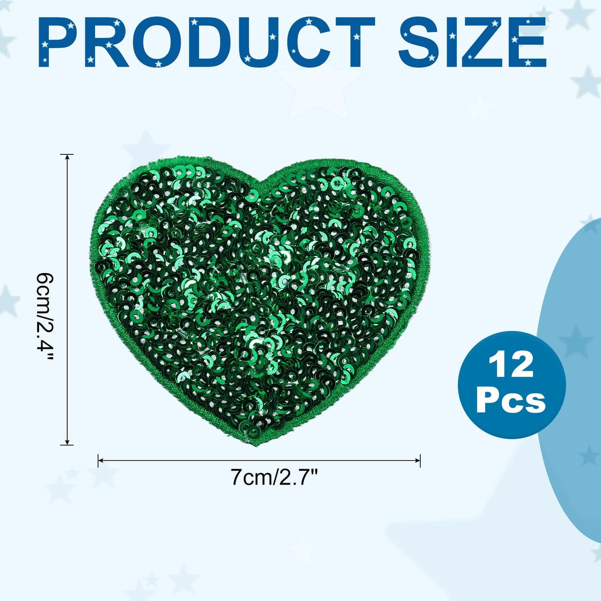 MECCANIXITY 12 Pcs Sequin Heart Iron on Patches, 2.7 x 2.4 Inch Embroidery Sequin Patches for Clothing Repair Backpack Shoes Decoration, Deep Green