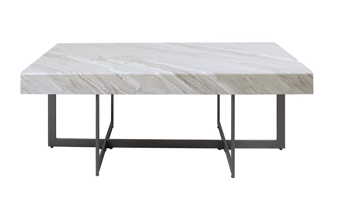 Furniture of America Willy Modern Storage Faux Marble Top 2-Piece Coffee and End Table Set for Living Room, Gray