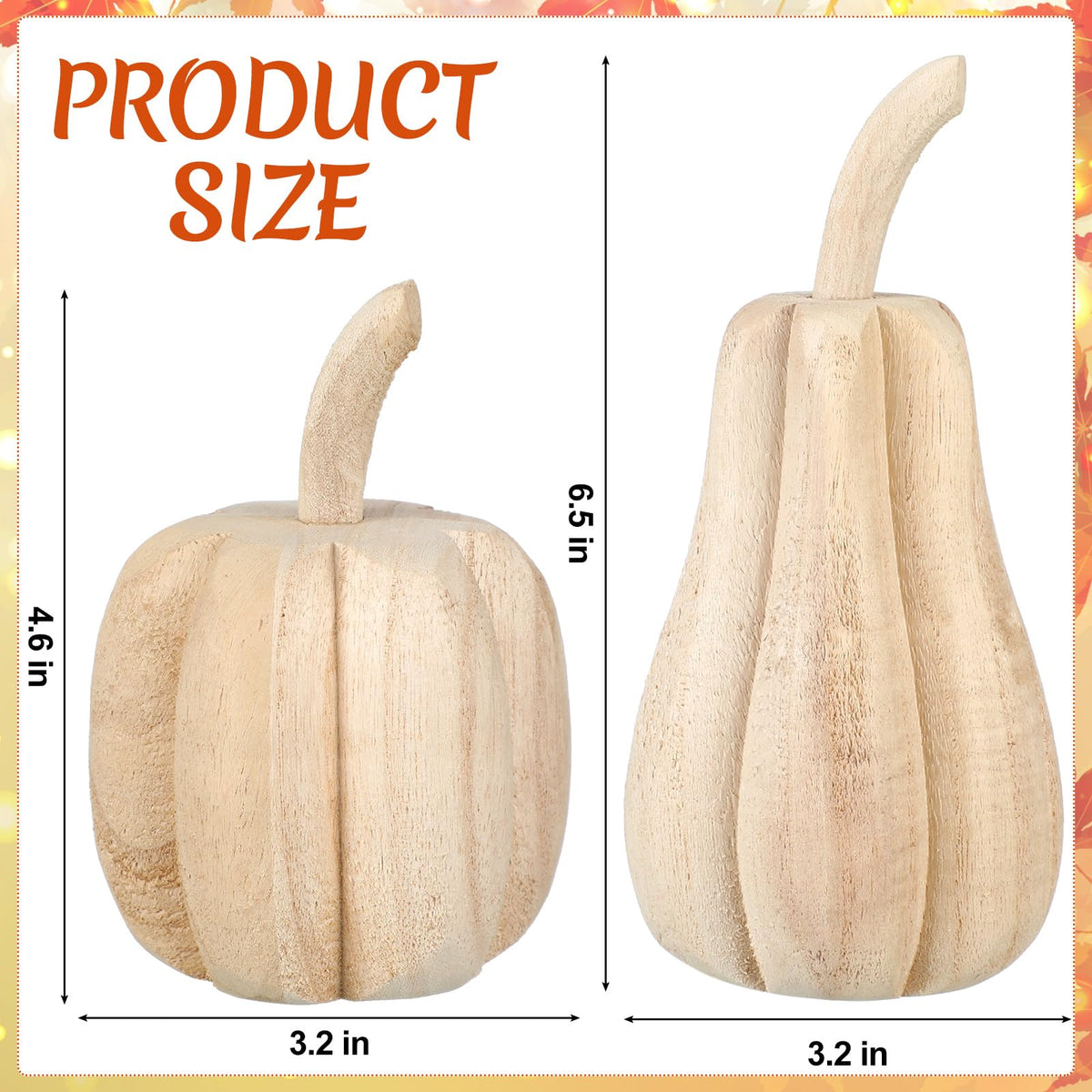 Barydat 2 Pcs Thanksgiving Paulownia Wood Carved Pumpkins 6.5 x 3.2 x 3.2 Inch 4.5 x 3.2 x 3.2 Inch Harvest Pumpkin Figurine Farmhouse Thanksgiving Hand Carved Pumpkin Wood Sign for Table Home Decor