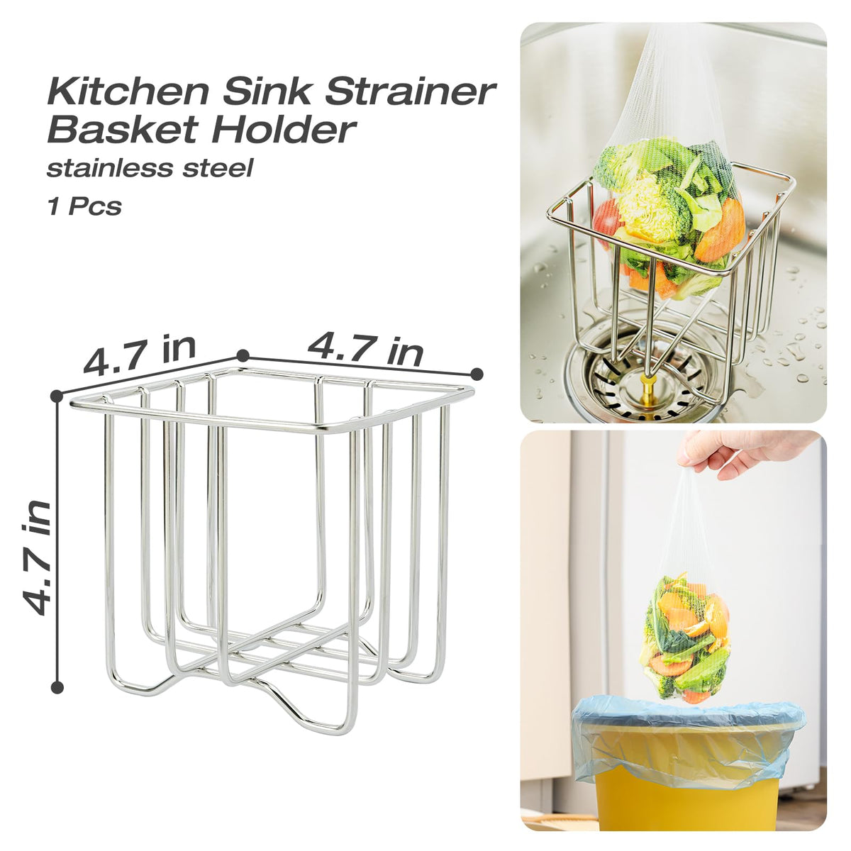 Kitchen Sink Strainer with Sink Basket Holder and 300 Strainer Net Bags,Food Catcher with drain filter Mesh bag,Meshmate Waste Rack Trash Catcher for Leftovers.