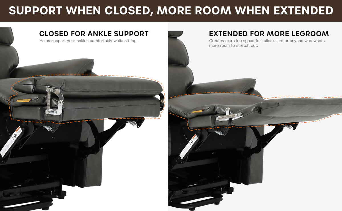 DYNOX 400 LBS Big Tall Man Large-Wide Power Dual Motor Lift Recliners Chairs for Elderly, Lay Flat Lift Chair with Infinite Positions, Heat & Massage, Extended Footrest (9298L,Faux Leather,Grey)