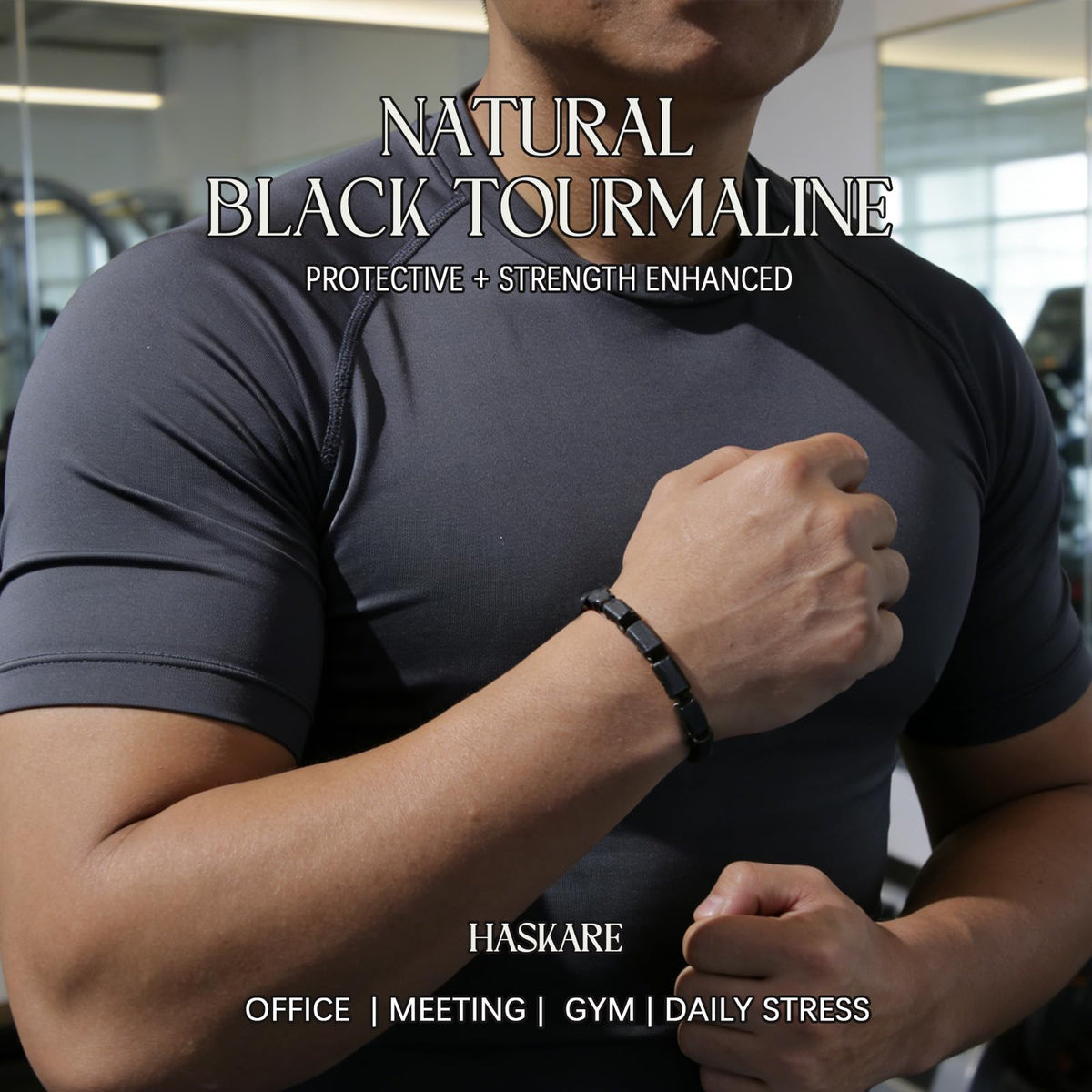 HASKARE Natural Stone Tourmaline Crystal Bracelets for Men, Protection Crystals Raw Black Tourmaline Beads Bracelet, Mens Energy Healing Bracelets for Anxiety, Handmade Bracelet Gifts for Men