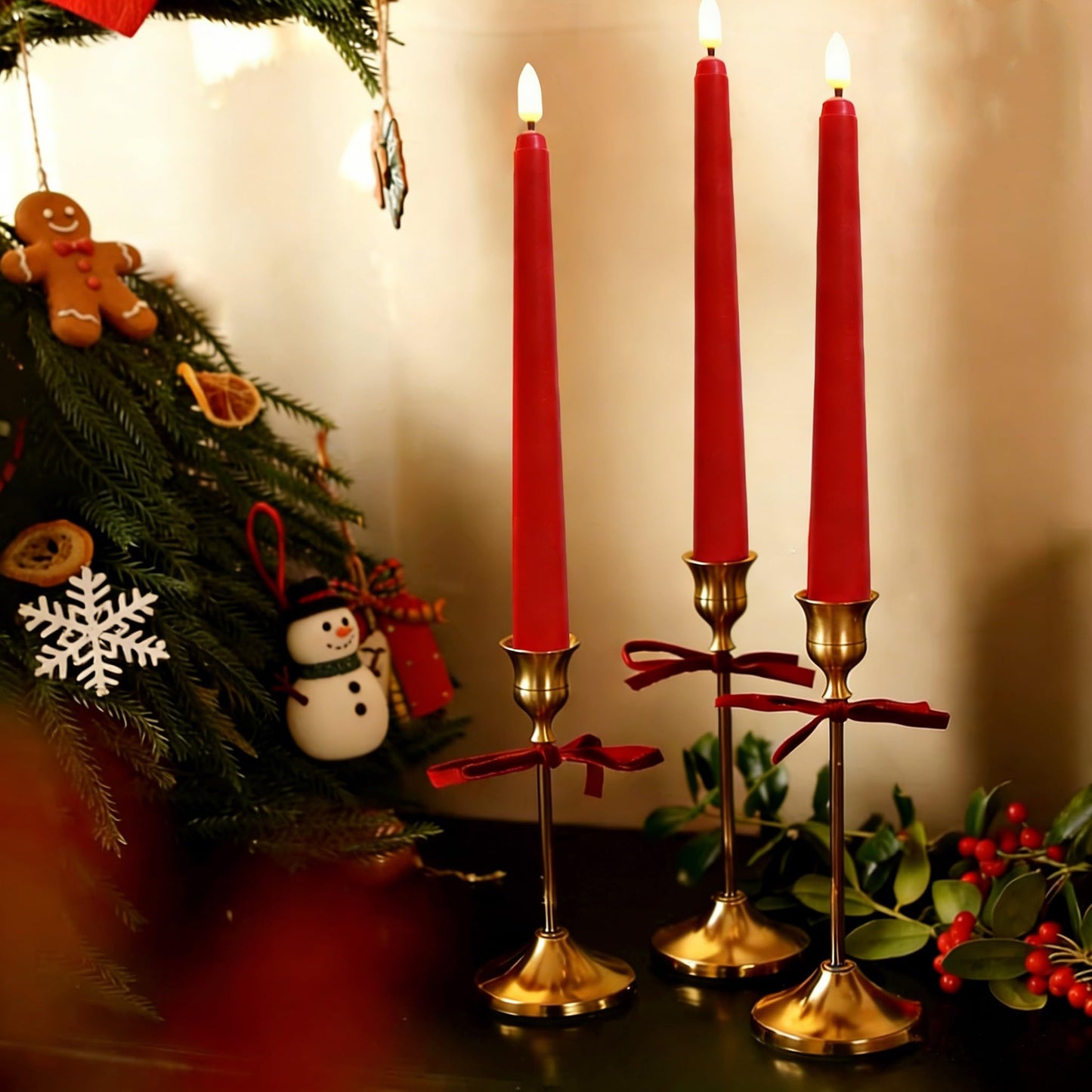 Ni-JASW Red Flameless Taper Candles with Remote, Battery Powered LED Candlesticks Flickering Set of 4