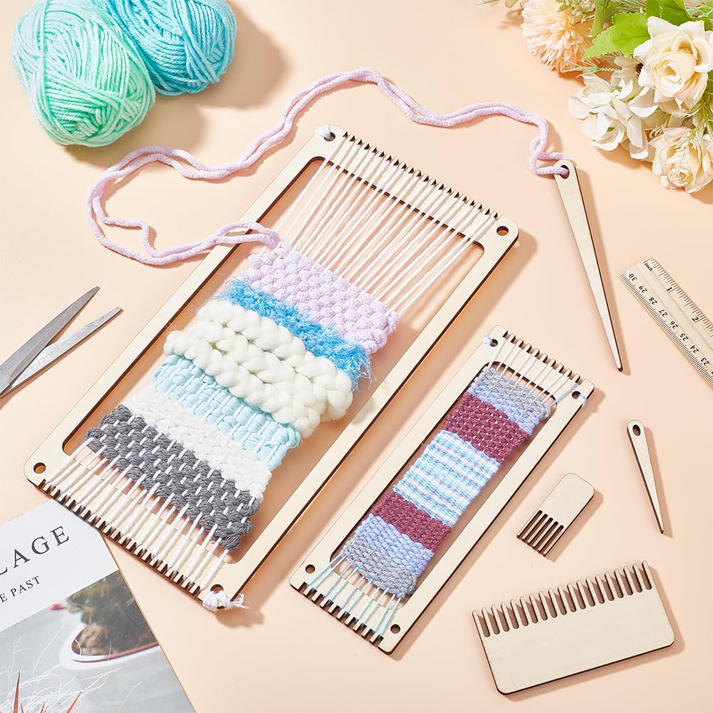 NBEADS 6 Sets Wood Weaving Loom Kit, Bookmark Weaving Loom with Weaving Comb and Weaving Crochet Needle Knitting Loom Tools for Adult Beginners Weaving and Weaving Lovers