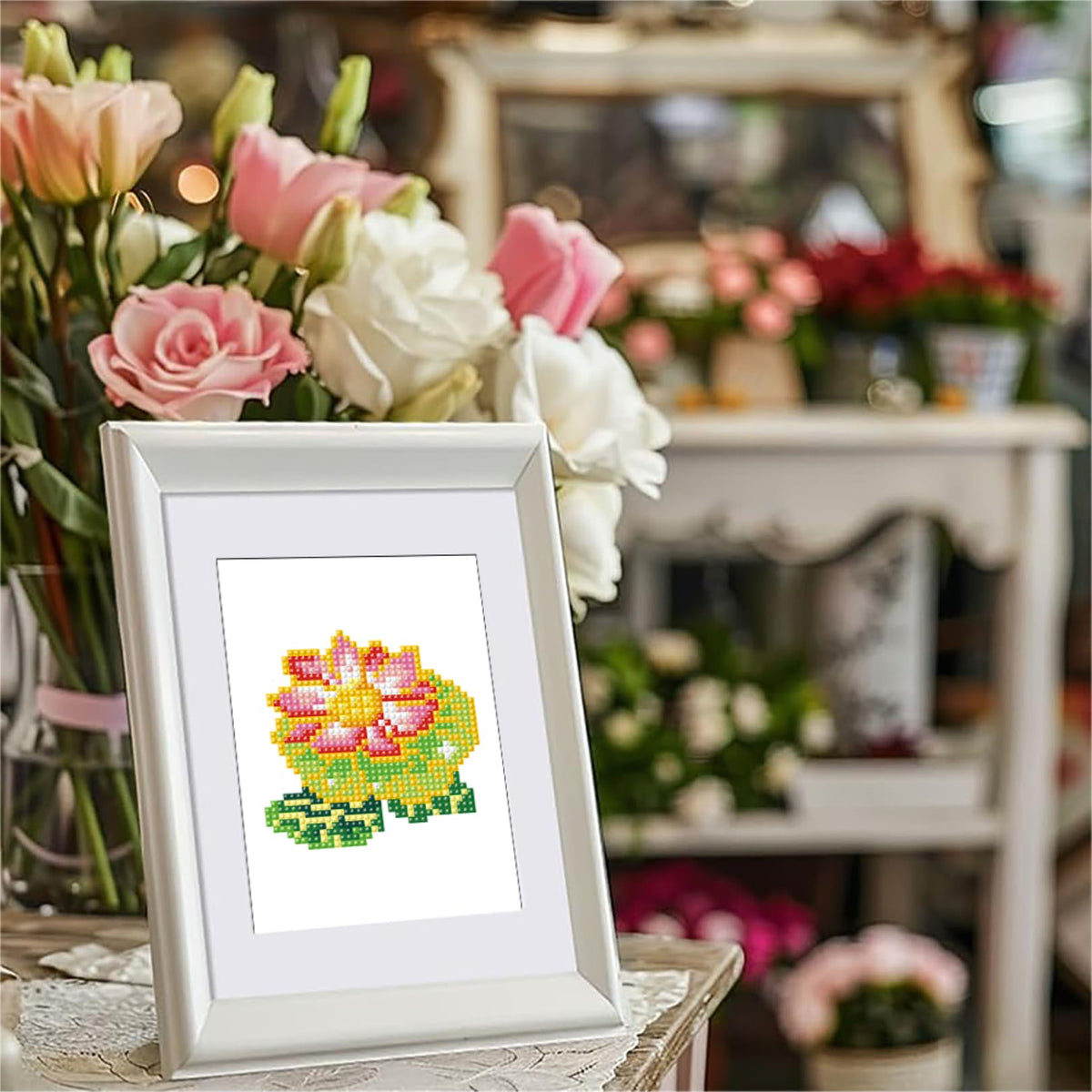 Haocy 12pcs Small Flower Diamond Art Kits for Adults,Mini Flowers Diamond Painting Kits Quick Gem Art for Beginner,1-Hour Postcard-Style,Paint by Diamond Mosaic,Home Wall Decor (flower-005)