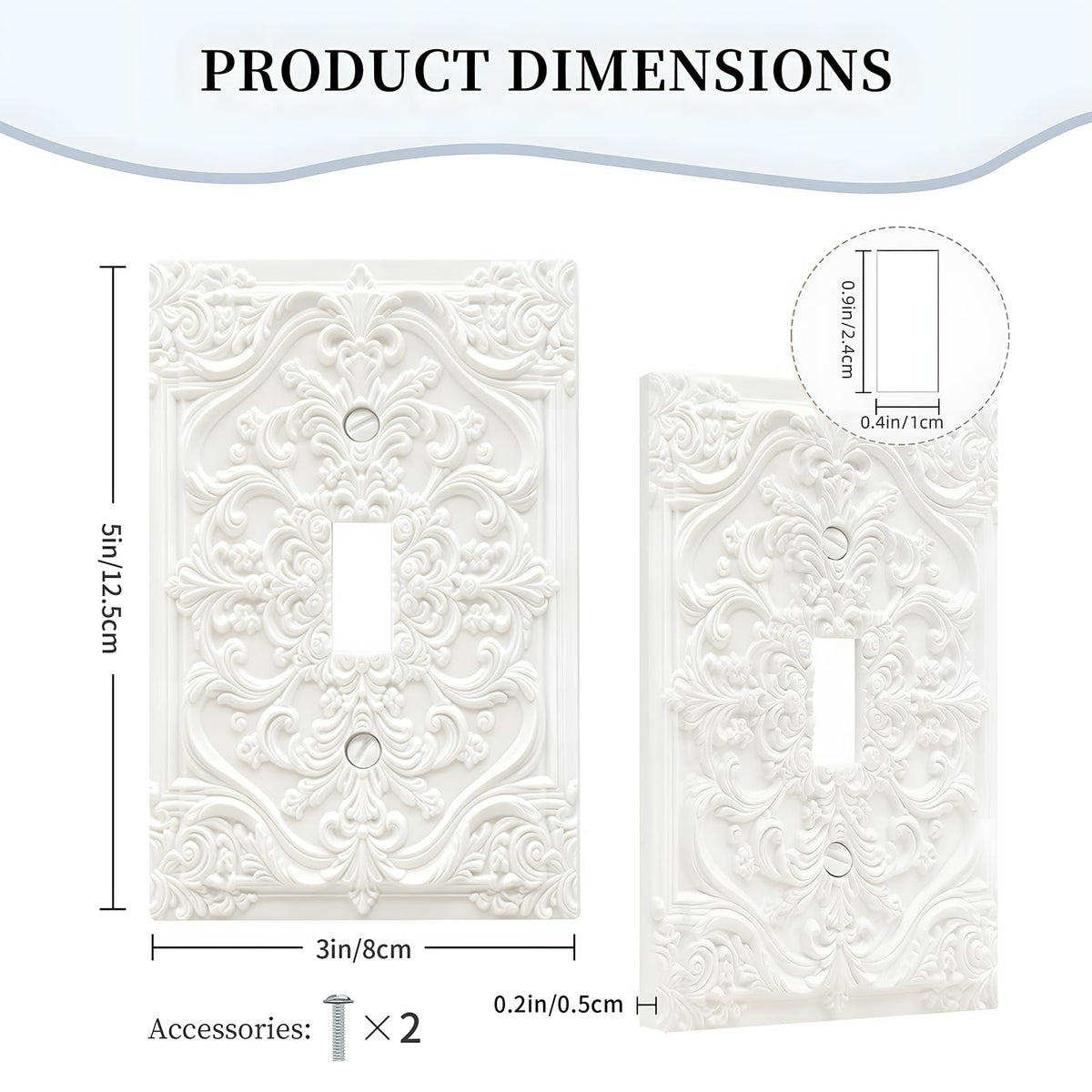 Wpshijia Decorative Light Switch Plate Covers Chalk White 3D Floral Embossed 1 Gang Light Switch Cover Plate Single Toggle Wall Plate Outlet Covers Faceplate for Bedroom Home Decor