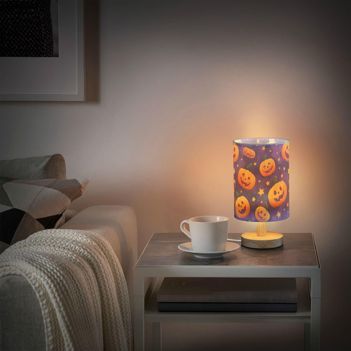Dussdil Halloween Evil Pumpkins Table Lamp Bedroom Bedside Night Reading Desk Lamps Cylinder Nightstand Sleeping Light Lamp for Kids Living Room Office Decor