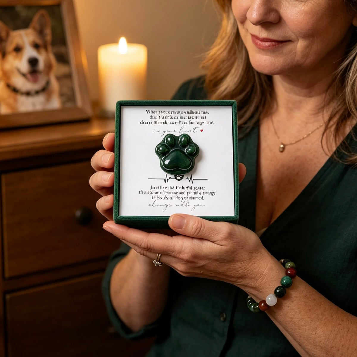 LINGYUAN Pet Loss Sympathy Gift, Indian Agate Paw Crystal and Bead Bracelet Set with Memorial Card, Dog Remembrance Keepsake Box