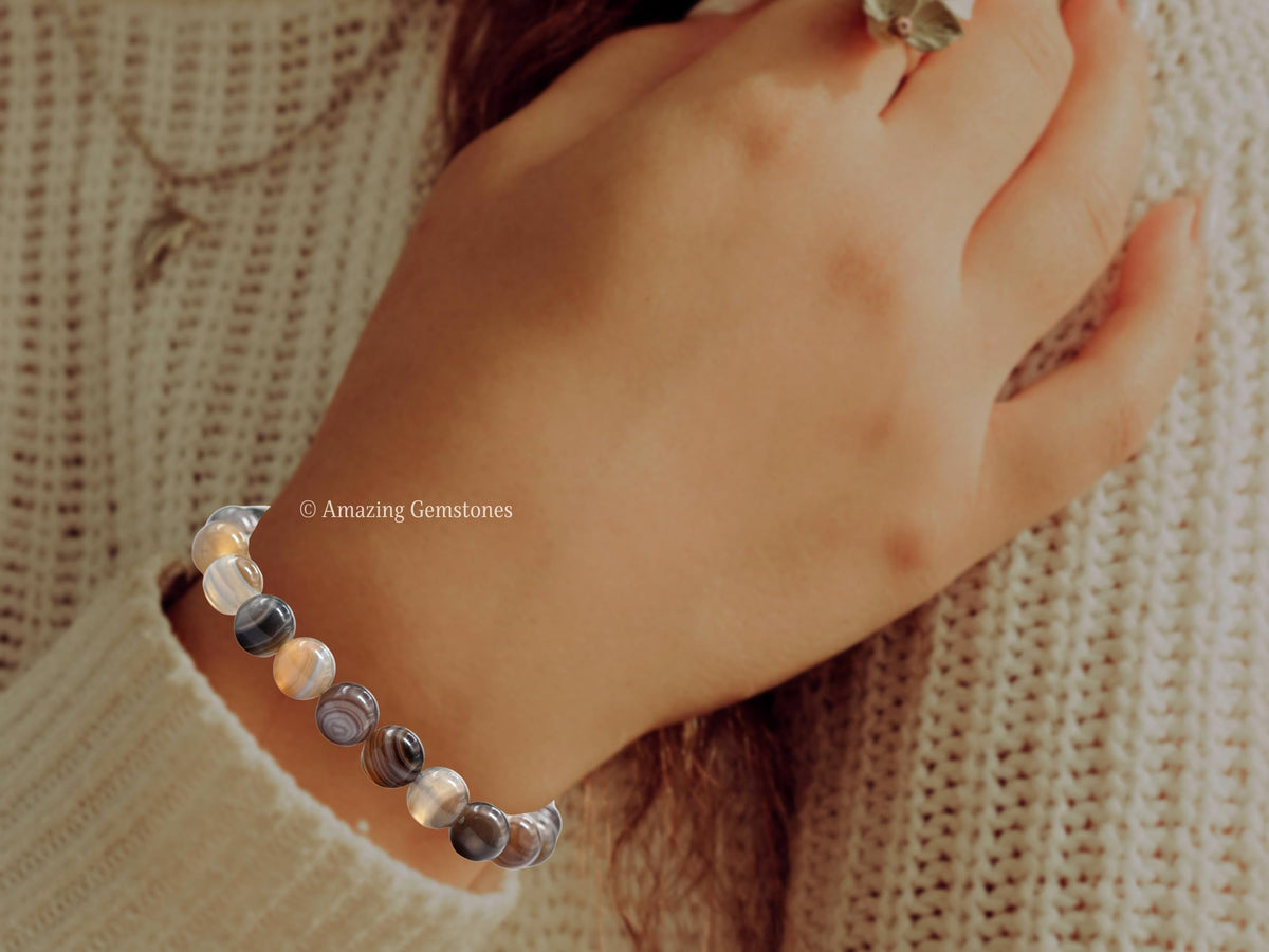 Amazing Gemstone Crystal Bracelet for Women Men's Gifts - Protection Healing Crystal Bracelet - 8mm Gemstone Beaded Stretchable Bracelet Pulseras Para Hombres Mujer Stocking Stuffers Mothers Day Gift (Botswana Agate)