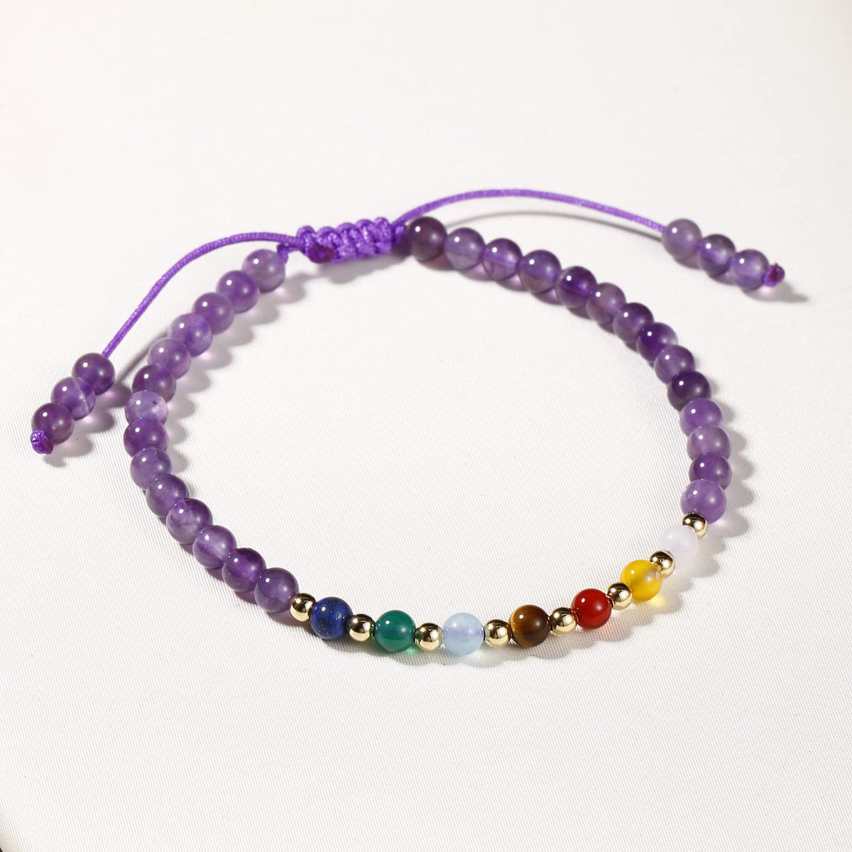 Jewever 7 Chakra Bracelets for Women Real Stone Lucky Rope Crystal Bead Bracelet Crystals and Healing Stones Jewelry Birthday Gifts (Amethyst)