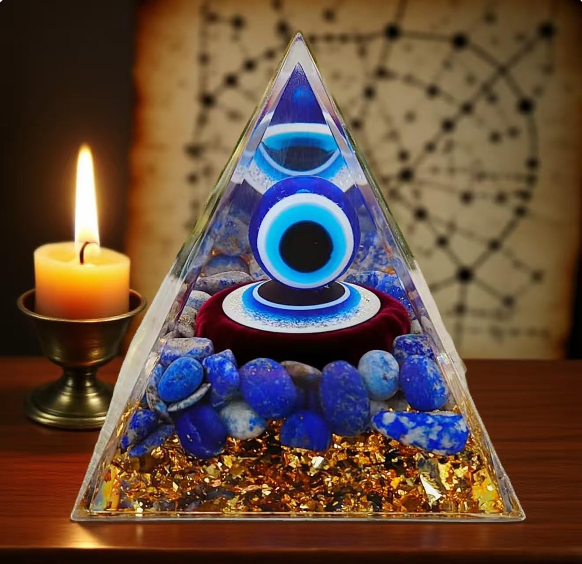 ycyingcheng Moonstone Crystal Orgone Pyramid Ogan Crystal Energy Tower, Nature Reiki Chakra Crushed Stone Jewelry, Crystal Pyramid for Home Decor (Lapis Lazuli)