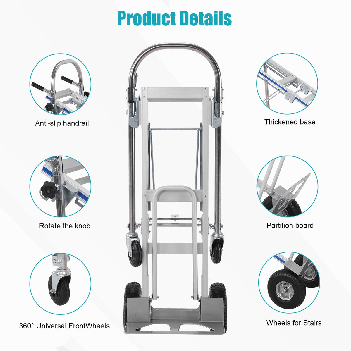2 in 1 Industrial Convertible Utility Trolley Platform Cart 1000 LBS Capacity Collapsible Truck Heavy Duty with Wheels for Transport & Moving in Warehouse Home