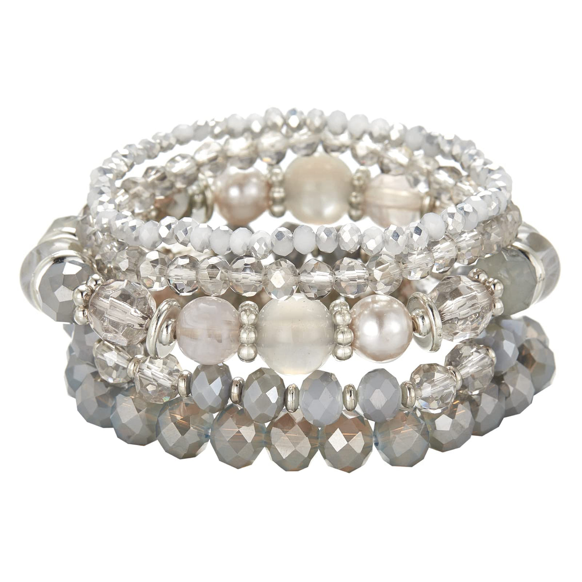 Noessla Beaded Boho Stretch Bracelet Colorful Stackable Crystal Beads Bracelets Trendy Costume Jewelry Mothers Day Gifts for Women(21-Grey)