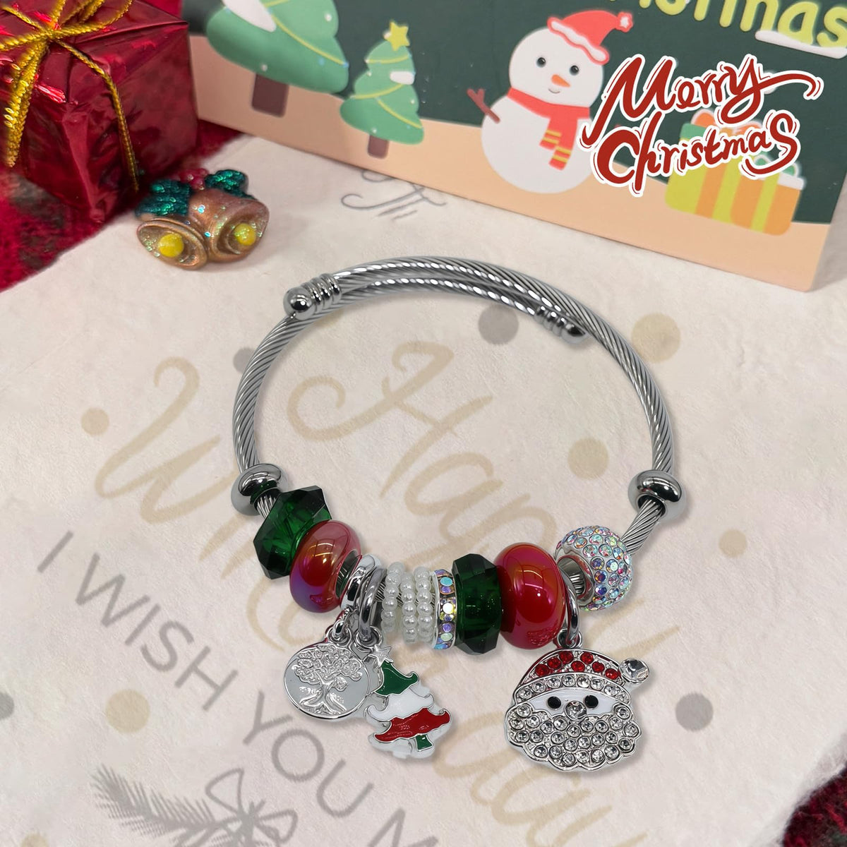 QMWKVNC Charm Bracelets for Womens,Exquisite Cute Cartoon Friendship Silver Bracelets Stainless Steel Bangle, Womens Jewelry Suitable for Holiday Gifts and Birthday Gifts