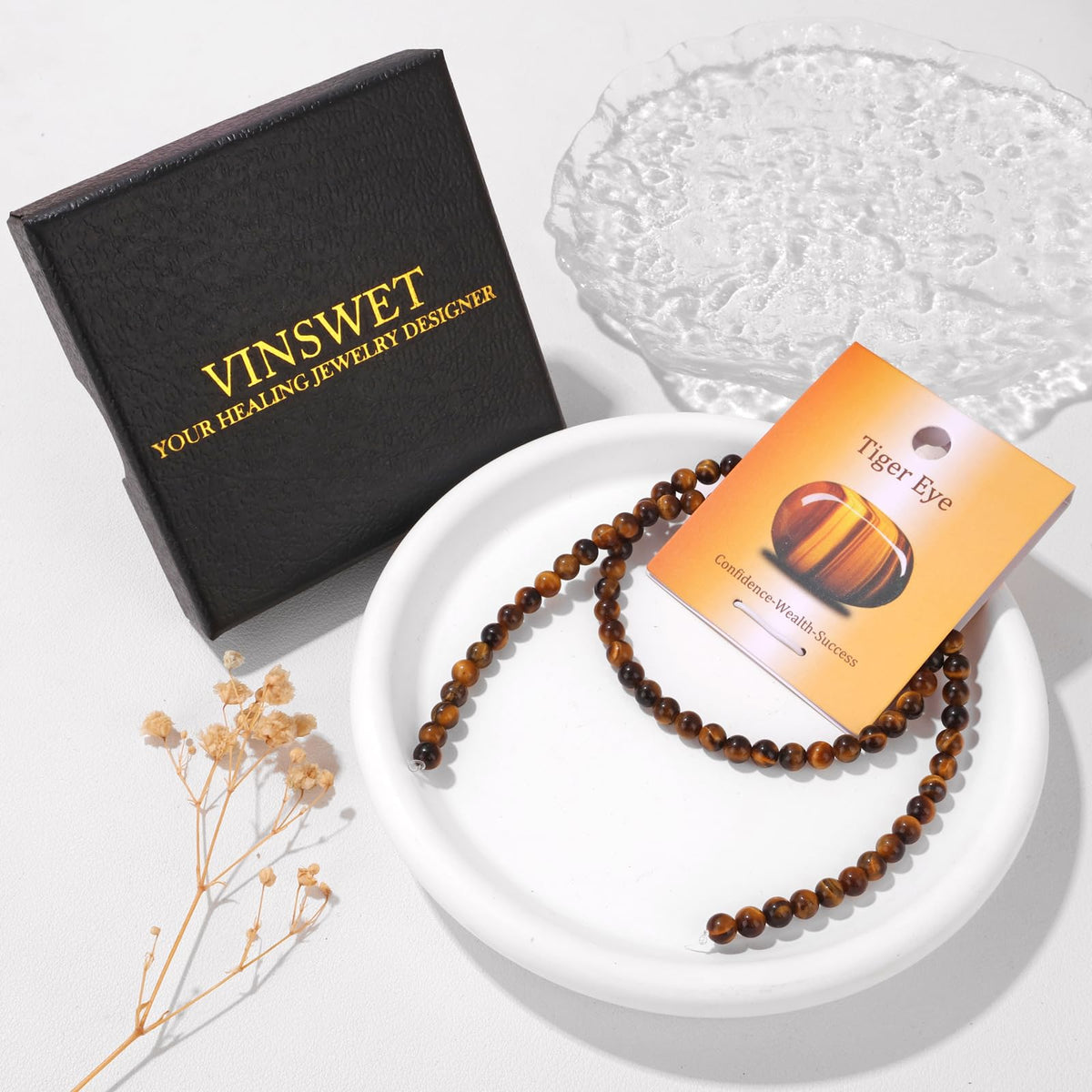 Vinswet 90pcs 4mm Tiger Eye Natural Stone Beads Round Genuine Real Stone Beading Loose Gemstones DIY Smooth Bead for Bracelet Necklace Earrings Jewelry Making