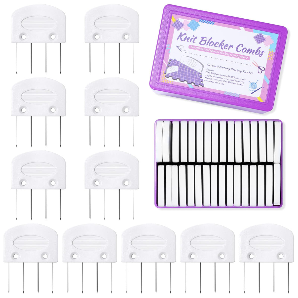 32 Pcs Blocking Combs, Knit Blockers Combs for Blocking, Blocking Pins for Knitting, Knit Blocking Combs for Blocking Knitting, Crochet Sewing Lace or Needlework Projects Tools Device