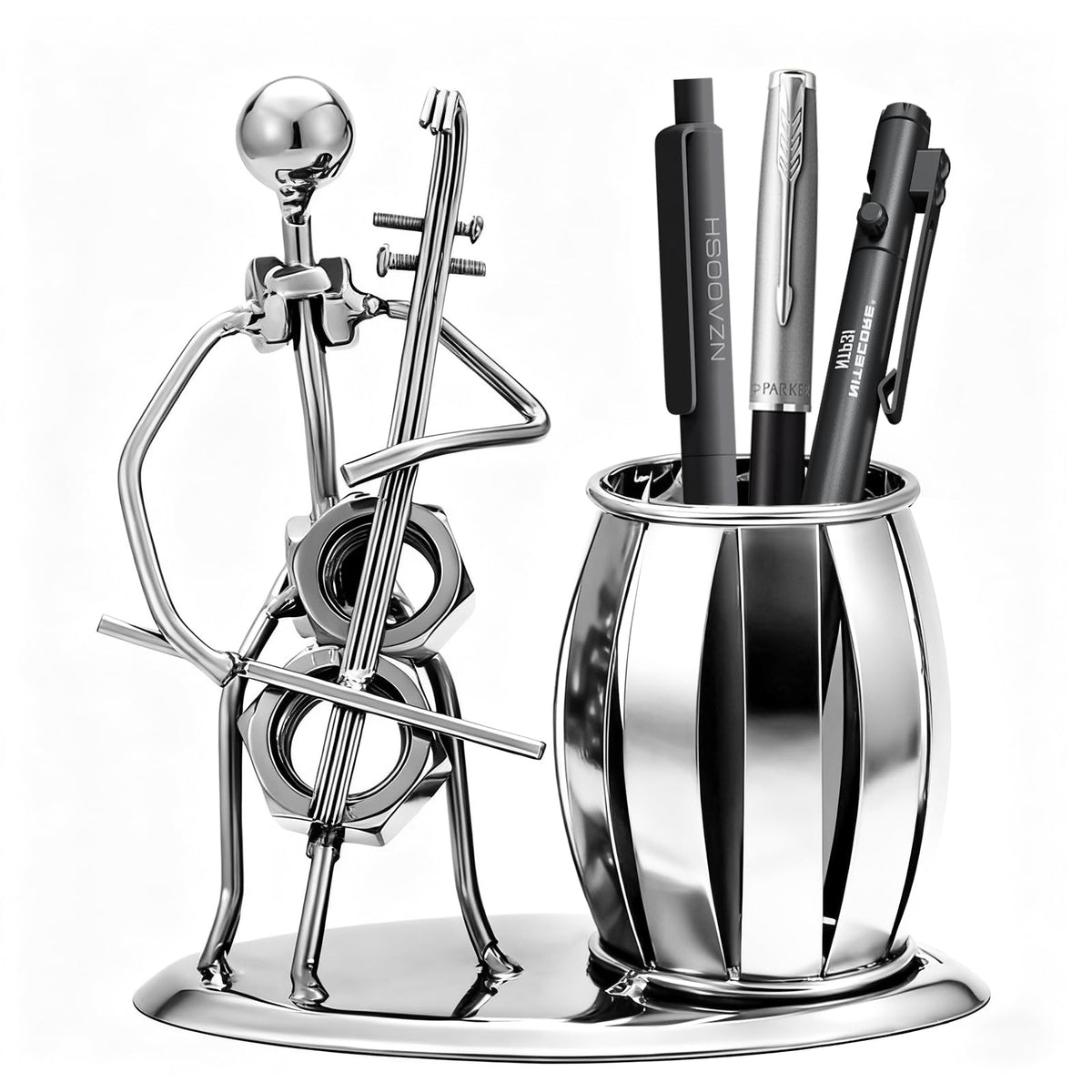 HSOOVZN Metal Pen Holder Cello Desktop Accessories Music Decor Pen Organizer Cool Pencil Cup For Music Gifts Kids Students Office Stationary