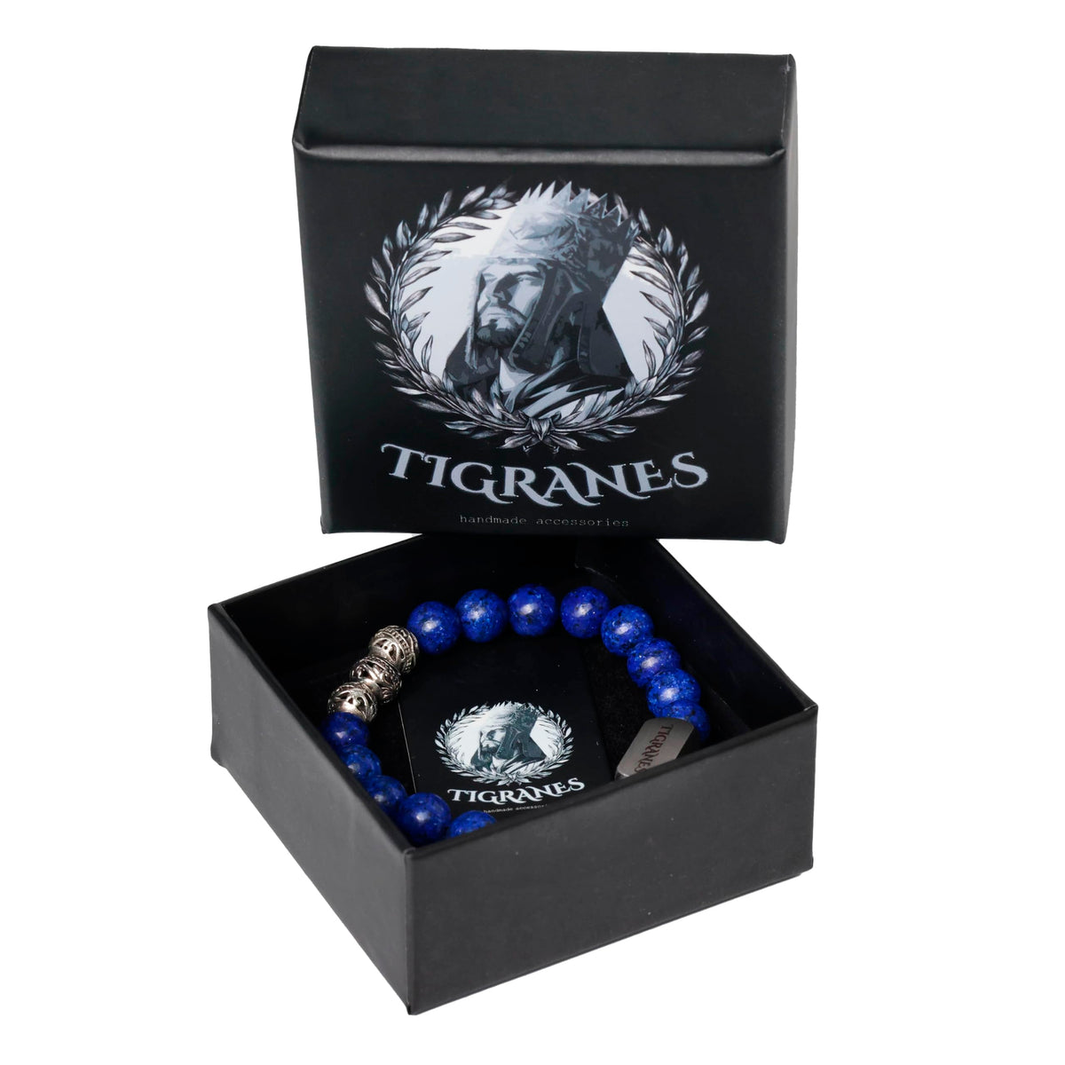 Men’s Lapis Lazuli Bracelet – Handmade Natural Stone Beaded Bracelet with Metal Accents – Tigranes Jewelry (Lapis Lazuli)