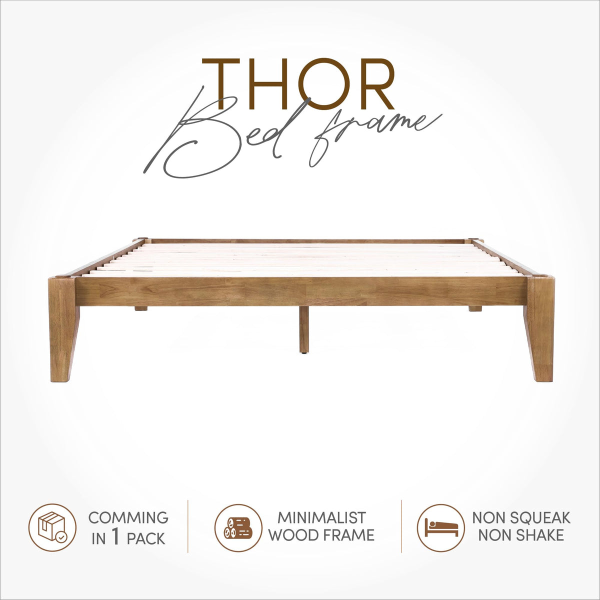 AllForWood Thor Premium Solid Wood Bed Frame King, Japanese Joinery Bed Frame with Wood Slat Support, Platform Bed, No Box Spring Needed, Easy Assembly, Minimalist & Modern Style (Light Brown)