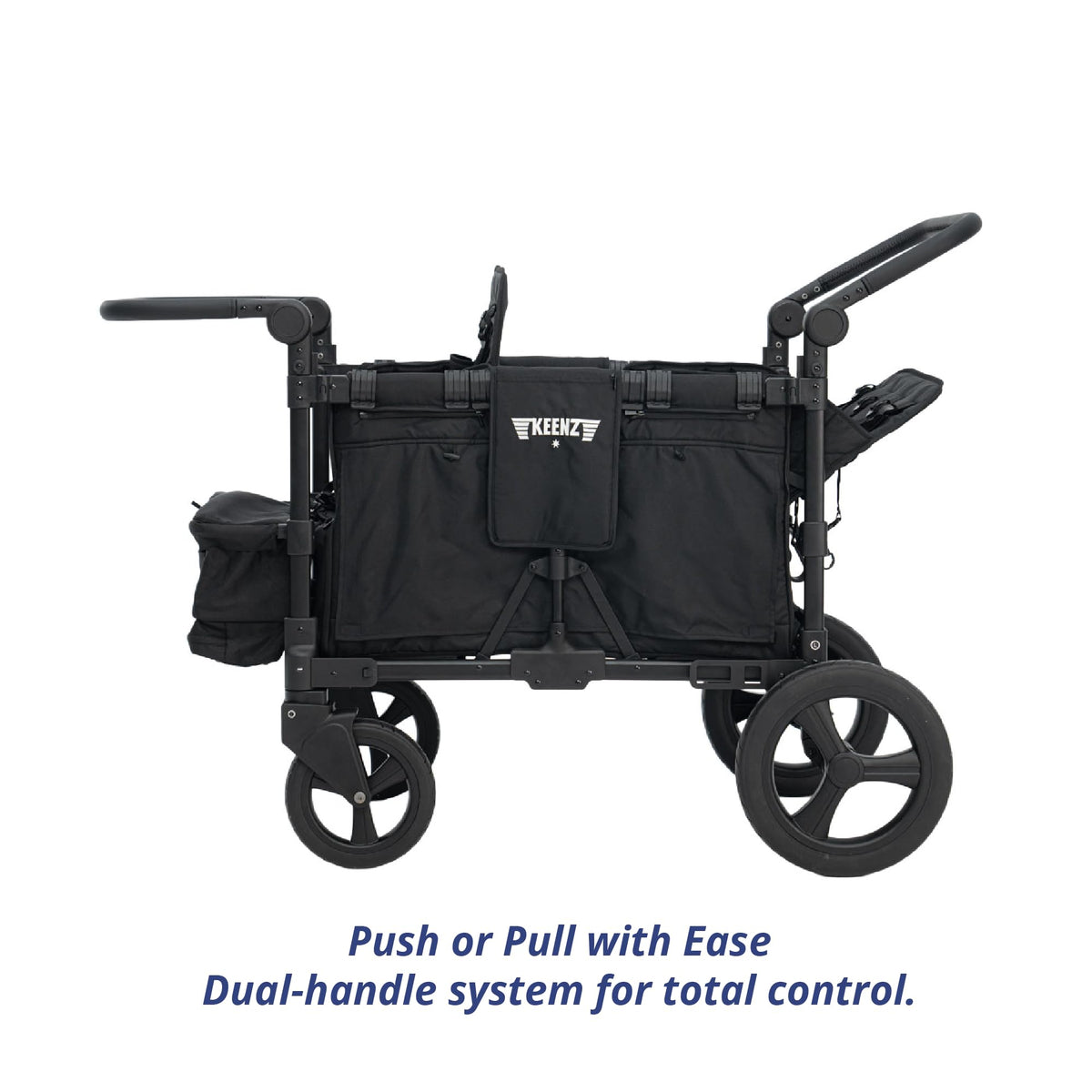 Keenz MOOV 2-Passenger All-Terrain Stroller Wagon with Reclining Seats, Cooler Bin, Push/Pull Handle, and Rubber Wheels – Foldable Wagon for Kids and Toddlers, Black