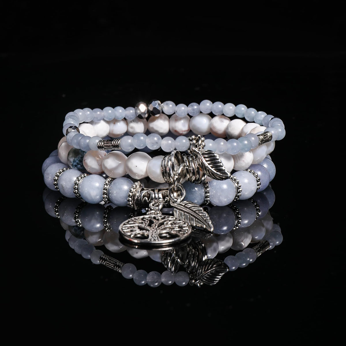 Jardme Healing Crystal Bracelets for Women, 8mm Beaded Natural Stone Stretch Chakra Bracelets Tree of Life Bracelet Jewelry Gifts for Women