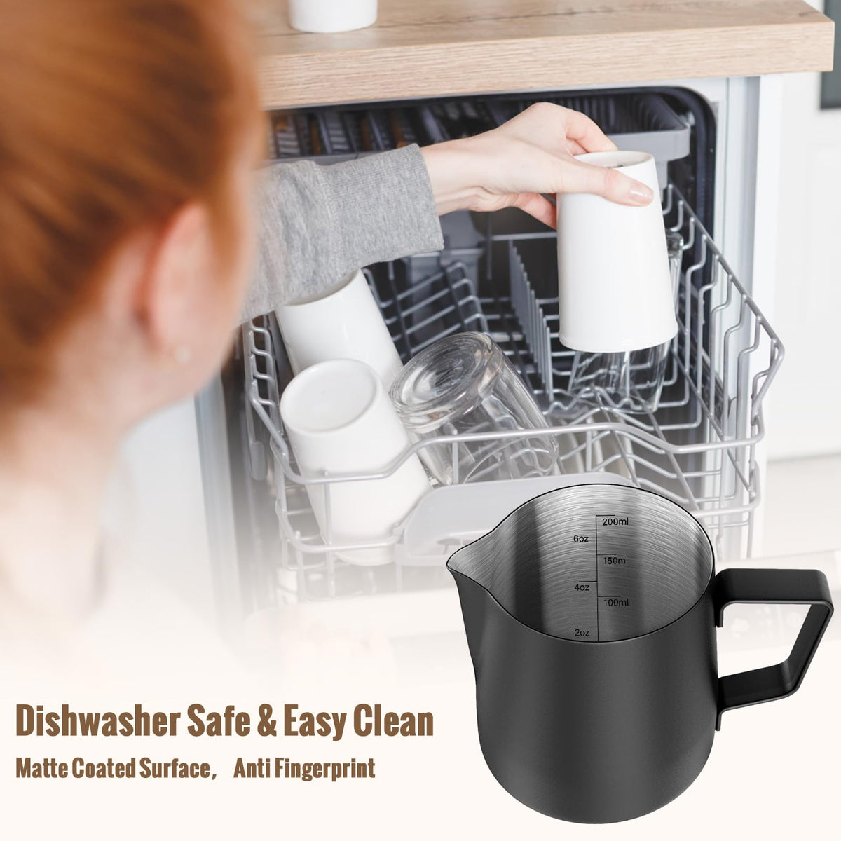 HULISEN 6.8oz/200ml Milk Pitcher, Stainless Steel Espresso Latte Steaming Frothing Pitcher, Coffee Milk Frother Maker, Pour Cup