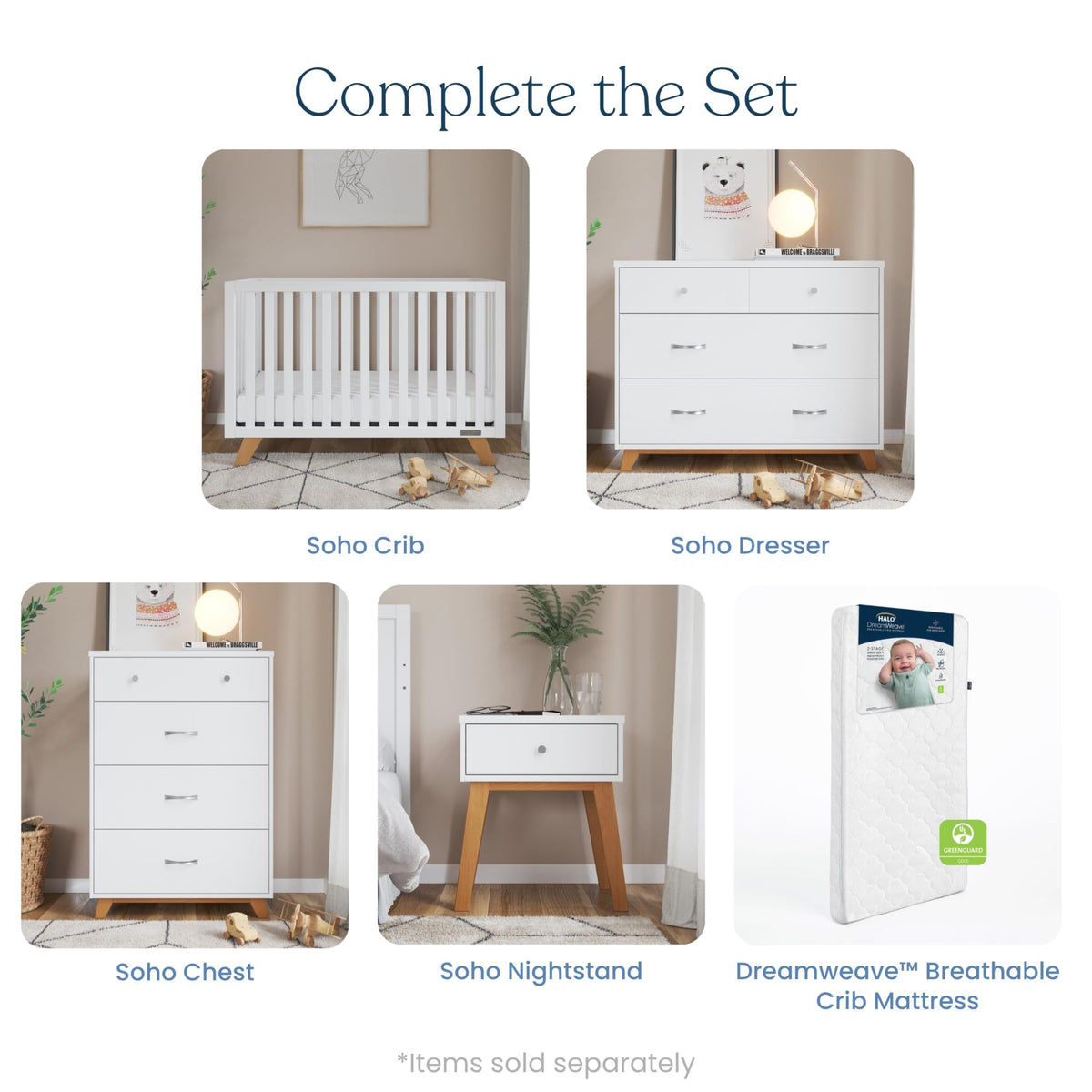 Child Craft SOHO 4-in-1 Convertible Crib, Baby Crib Converts to Day Bed, Toddler Bed and Full Size Bed, 3 Adjustable Mattress Positions, Non-Toxic, Baby Safe Finish (White/Natural)