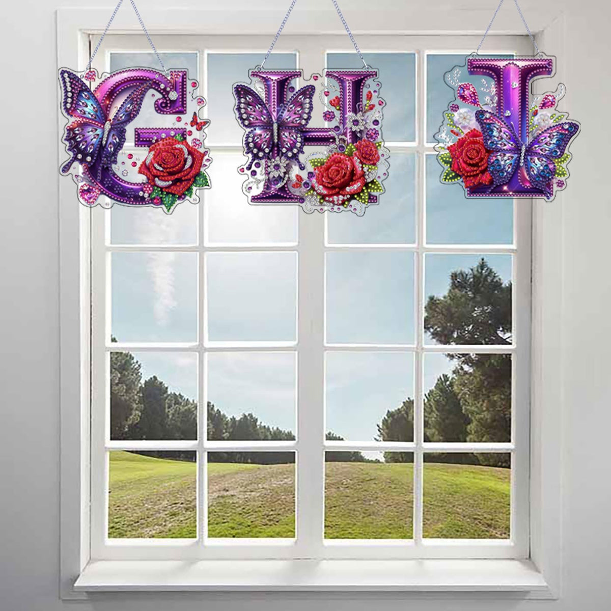 DIY Hanging Diamond Art Kit for Adult – Gem Art Window & Wall Pendant, Acrylic Letter Diamond Painting Ornament for Home & Garden Decoration (J)