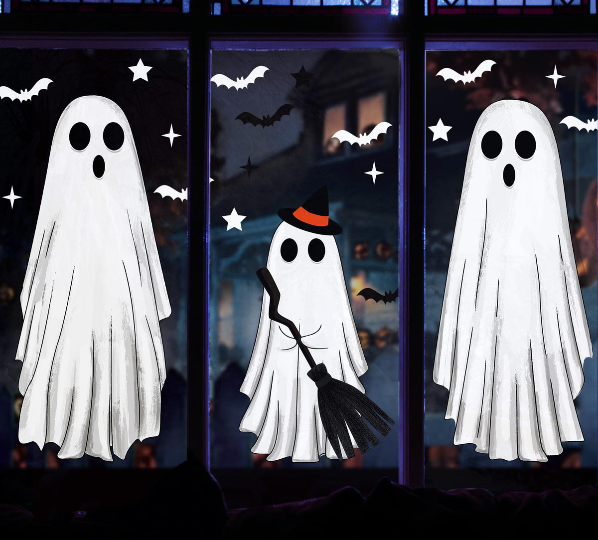 Large Halloween Window Clings Ghosts Silhouette for Glass Window Ghosts Window Stickers Decals Decorations