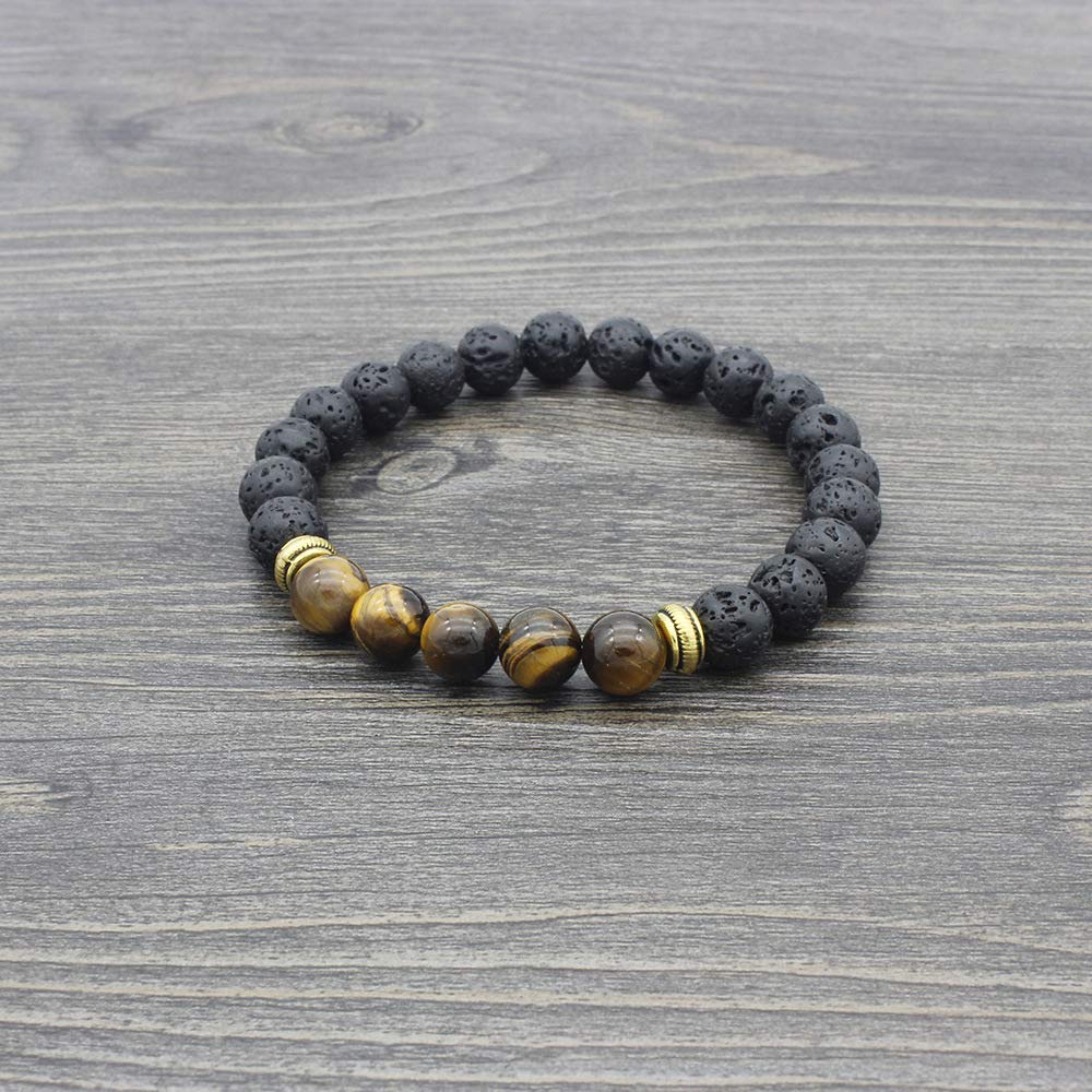 COLORFUL BLING Adjustable Bracelet 8mm Lava Rock Bracelet Bead Chakra Bracelet 7 Chakras Healing Bracelet Yoga Stone Beads Bracelets Healing Therapy Bangle for Women Men - Tiger's Eye