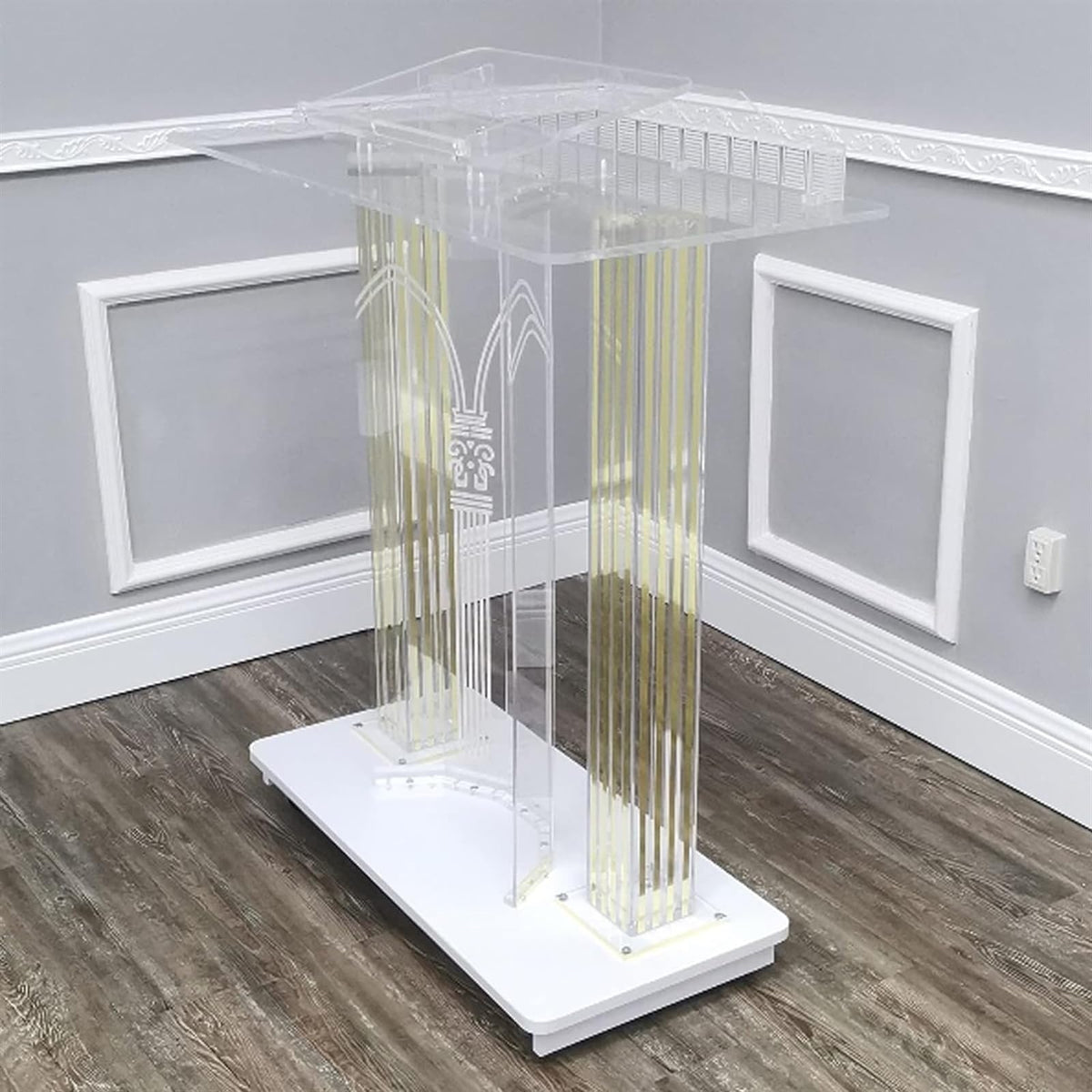 JOMRTS Acrylic Rolling Luxury Vertical Podium Stage Host with Casters Rolling Podium for Church, Wedding, School