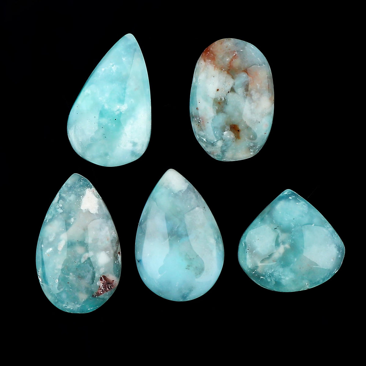 CRYSTALINES 5pcs, Wholesale Aquaprase Crystals Cabochons, Natural Flatback Gemstones, DIY Jewelry Making, Bulk Polished Loose Stones, Wire Wrapping, Gem Collection, Giftgiving