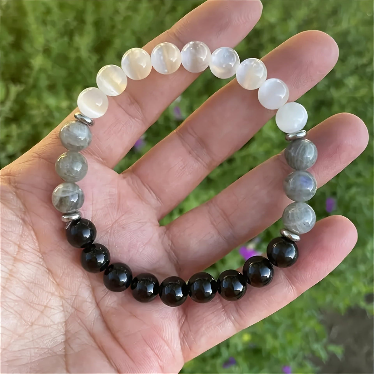 TUBIANCA Obsidian Labradorite Cat Eye Stone Bracelet – Natural Healing Crystal Energy Jewelry for Protection, Balance & Positive Energy – Handmade Gemstone Beaded Bracelet for Men & Women
