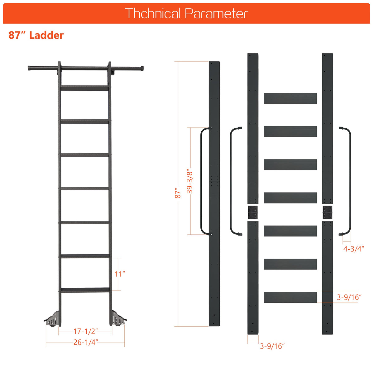 DIYHD 87" Lightweight Sliding Library Ladder with Handrail, Rolling Bookshelf Ladder with 4FT Rail System, Telescopic Top Hook, Upright Space-Saving Storage Design,7 Steps, 300 Pound Capacity, Black