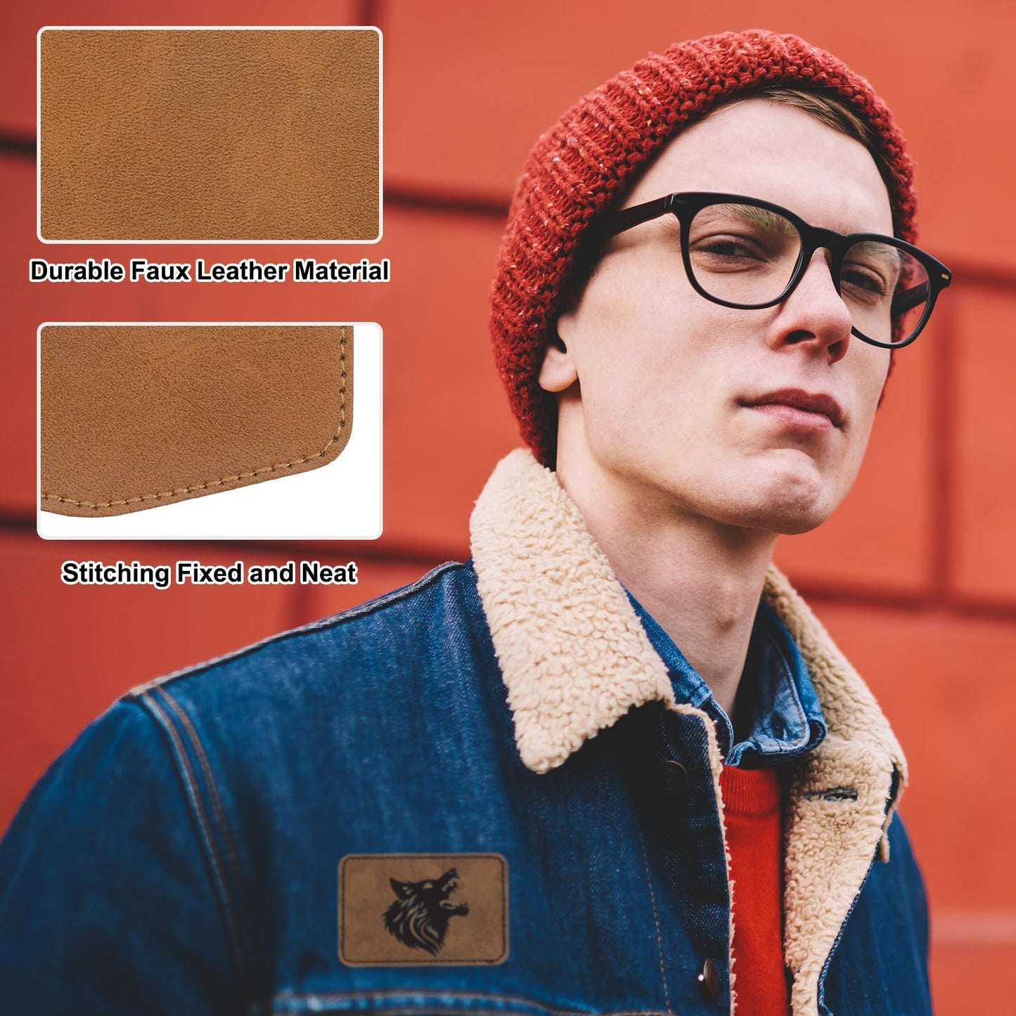 MECCANIXITY 60 Pcs Blank Leather Hat Patches, Laser Engraving Iron-on Hexagon Laserable Rustic Leatherette Patch for Hats Cap, Brown 2.99x1.97Inch