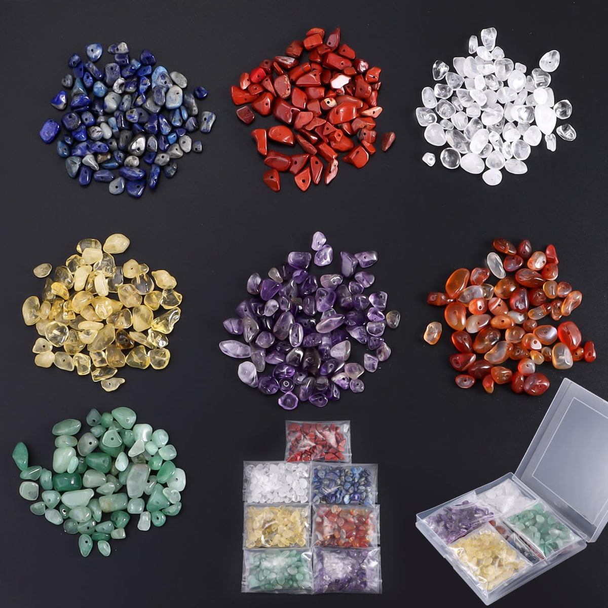 400pcs Natural Chip Stone Beads 7 Chakra Color 5-8mm Irregular Gemstones Healing Crystal Drilled DIY Loose Rocks Bead Crystal for Bracelet Necklace Jewelry Making Crafting