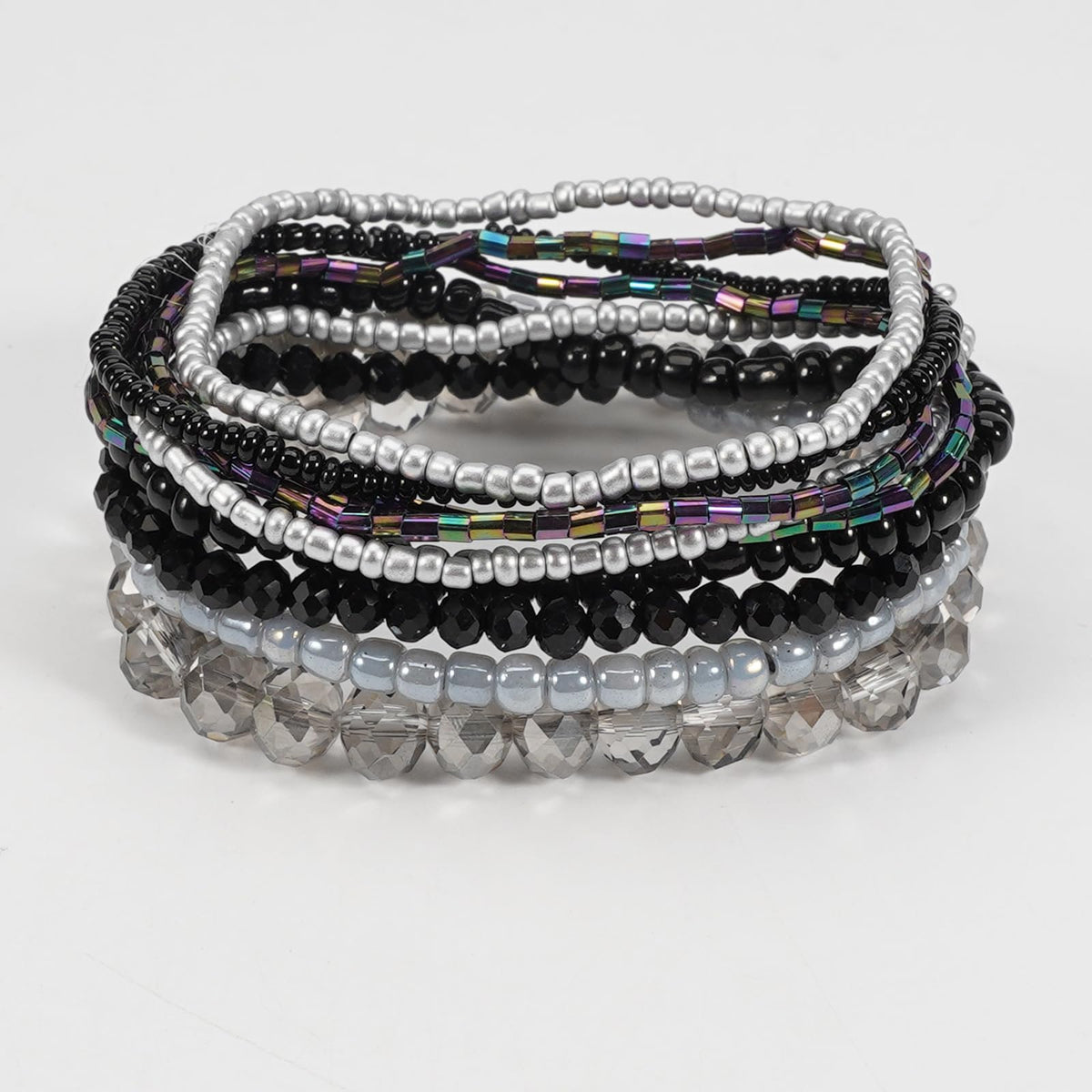 ChungLong0593 Boho Colorful Stackable Crystal Glass Beads Stretch Bracelets Multilayered Bracelets for Women Bohemian Jewelry-Black 9pcs