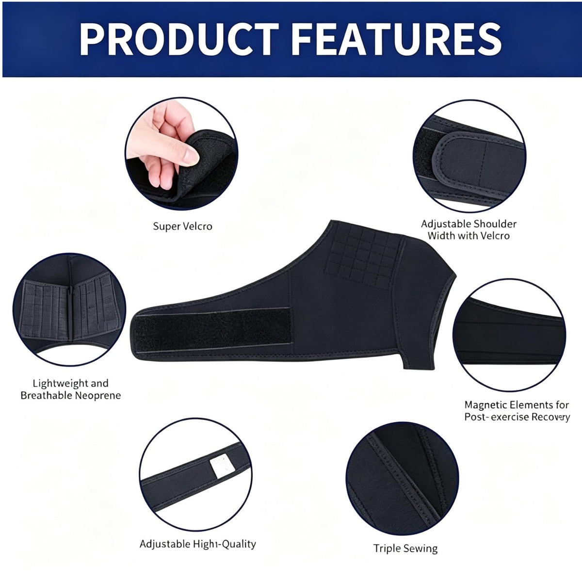 Shoulder Brace, Rotator Cuff Support Brace and Arm Sling for Pain Relief, Shoulder Compression Sleeve for Preventing Strains and Dislocation, Adjustable Fits Left and Right Arm for Men & Women, with Magnetic Therapy to Promote Blood Circulation