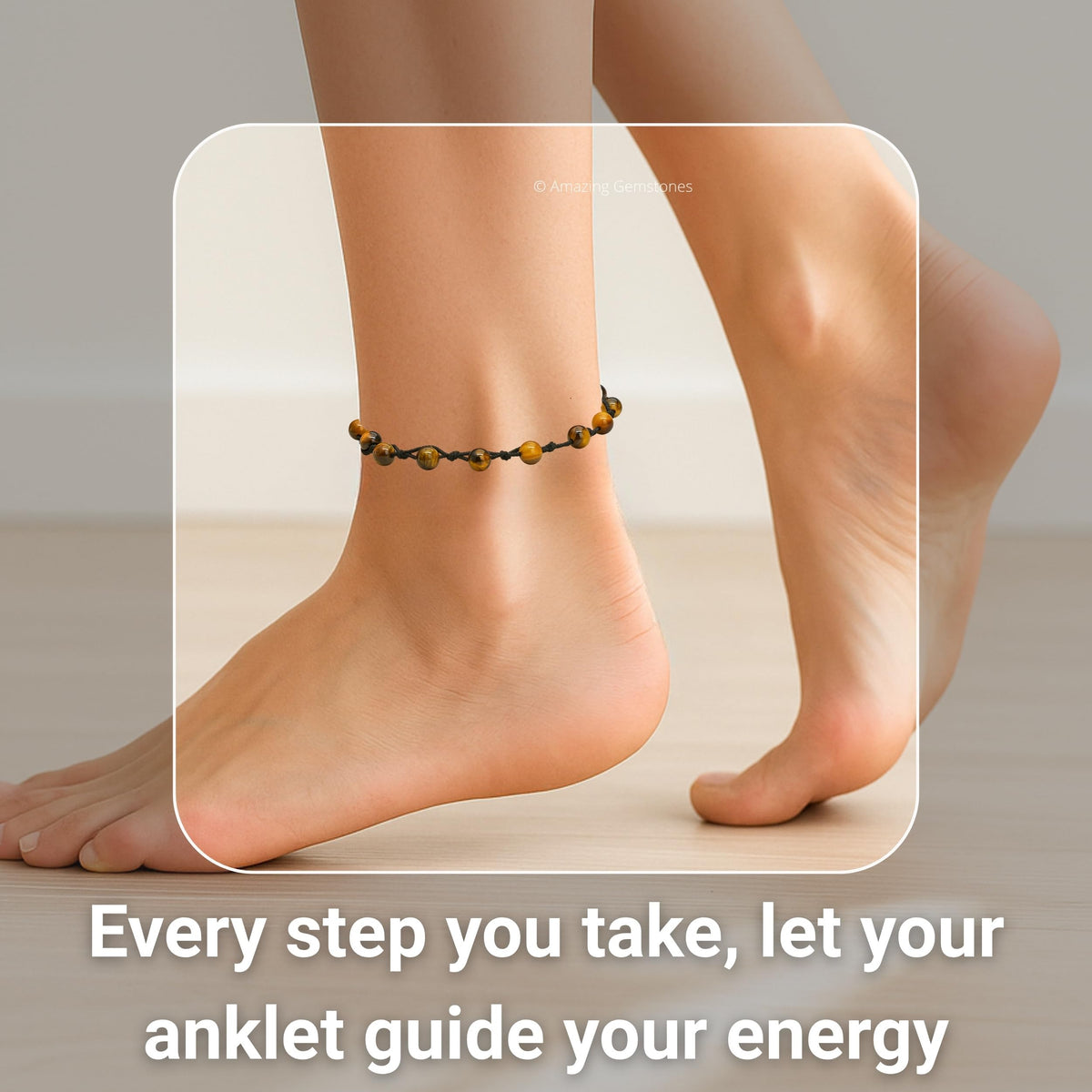 Amazing Gemstone Tigers Eye Anklet Ankle Bracelets for Women - Waterproof Beaded Healing Crystal Anklets, Plus Size Chakra Gemstone Bead Anklet (Stretchy Adjustable - Hand Knotted)