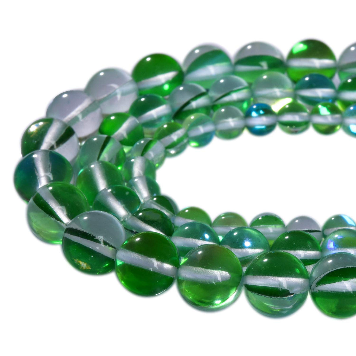 Asingeloo 60PCS 6mm Gemstone Green Angel Aura Round Stone Polished Mermaid Aura Moonstone Bead Smooth Stone Loose Beads Crystal Quartz for DIY Jewelry Making 1 Strand 15”