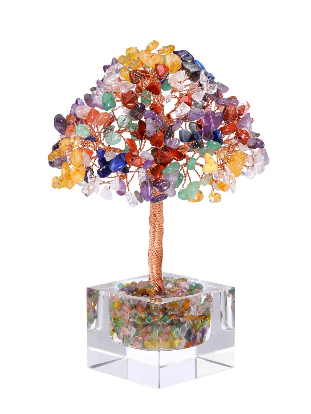Jovivi Large Crystal Tree with Square Glass Base, 7 Chakra Healing Crystals Life Tree Natural Chipped Gemstone Money Trees Feng Shui Good Luck Positive Energy Home Desk Decor